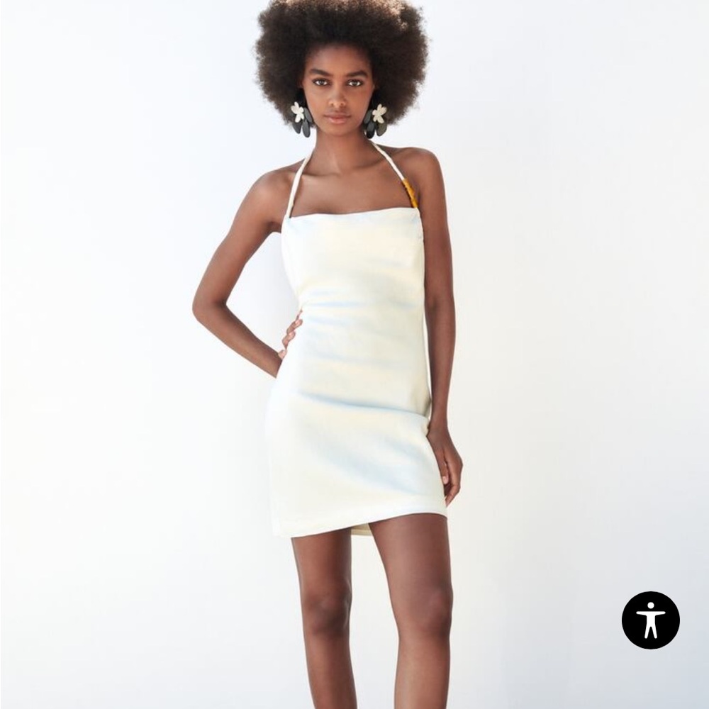 Zara white linen stretch mini dress